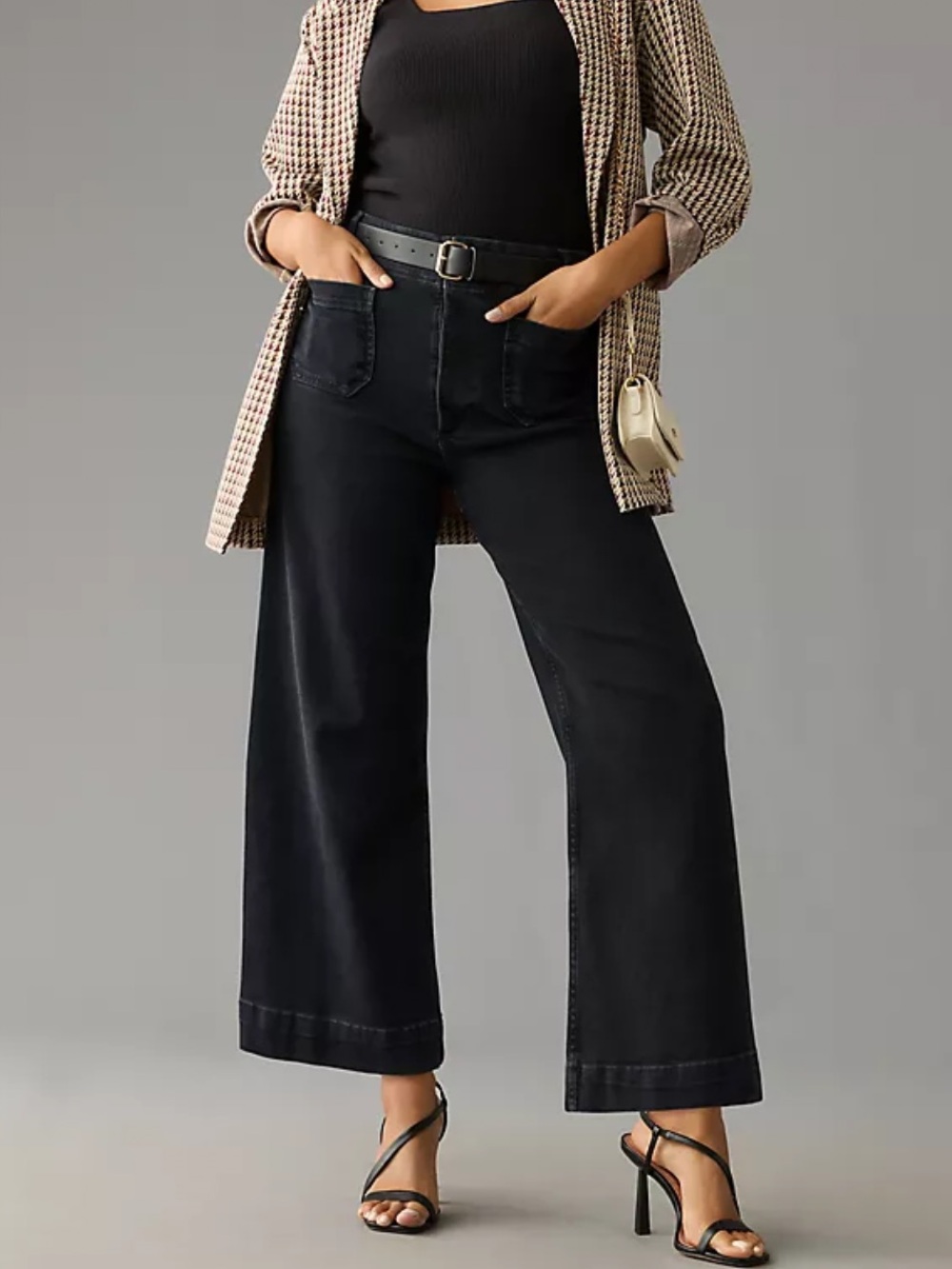 Maeve Colette High-Rise Wide-Leg Cropped Jeans in Black Denim